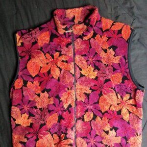 Vintage Duffel Outdoor Autumn Leaves Fleece Zipper Vest